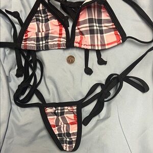 Plaid Bikini Set with Black Trim